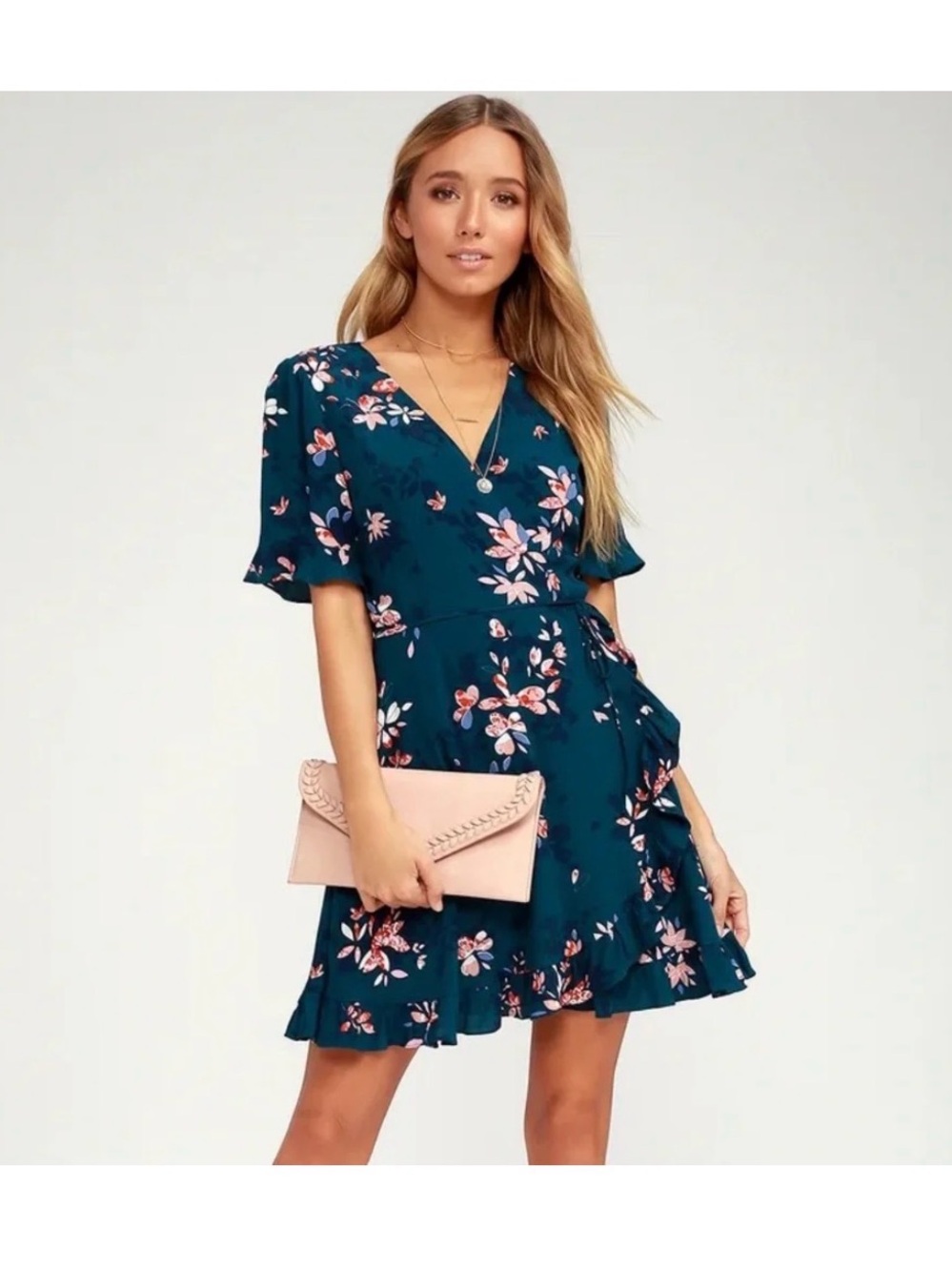 Lulu’s Floral Wrap Mini Dress with Ruffle Hem